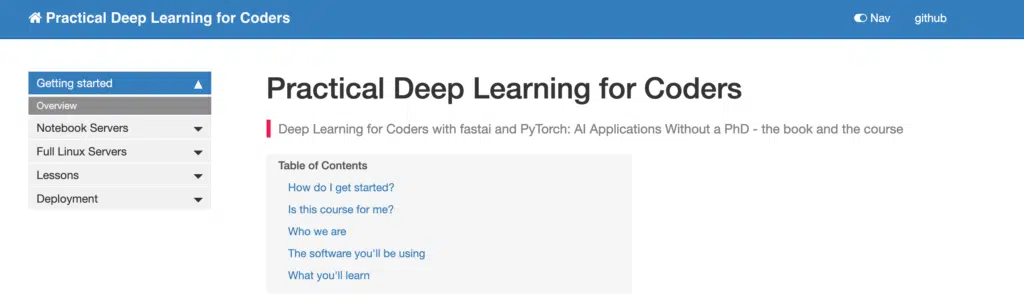 Front page for Fast AI Practical Deep Learning for Coders