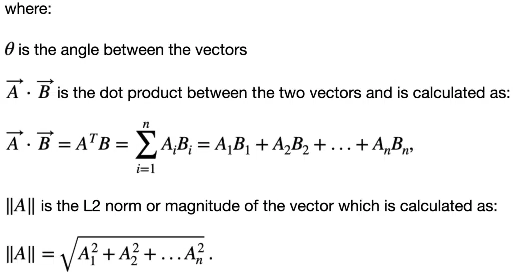 cosine similarity definition symbols